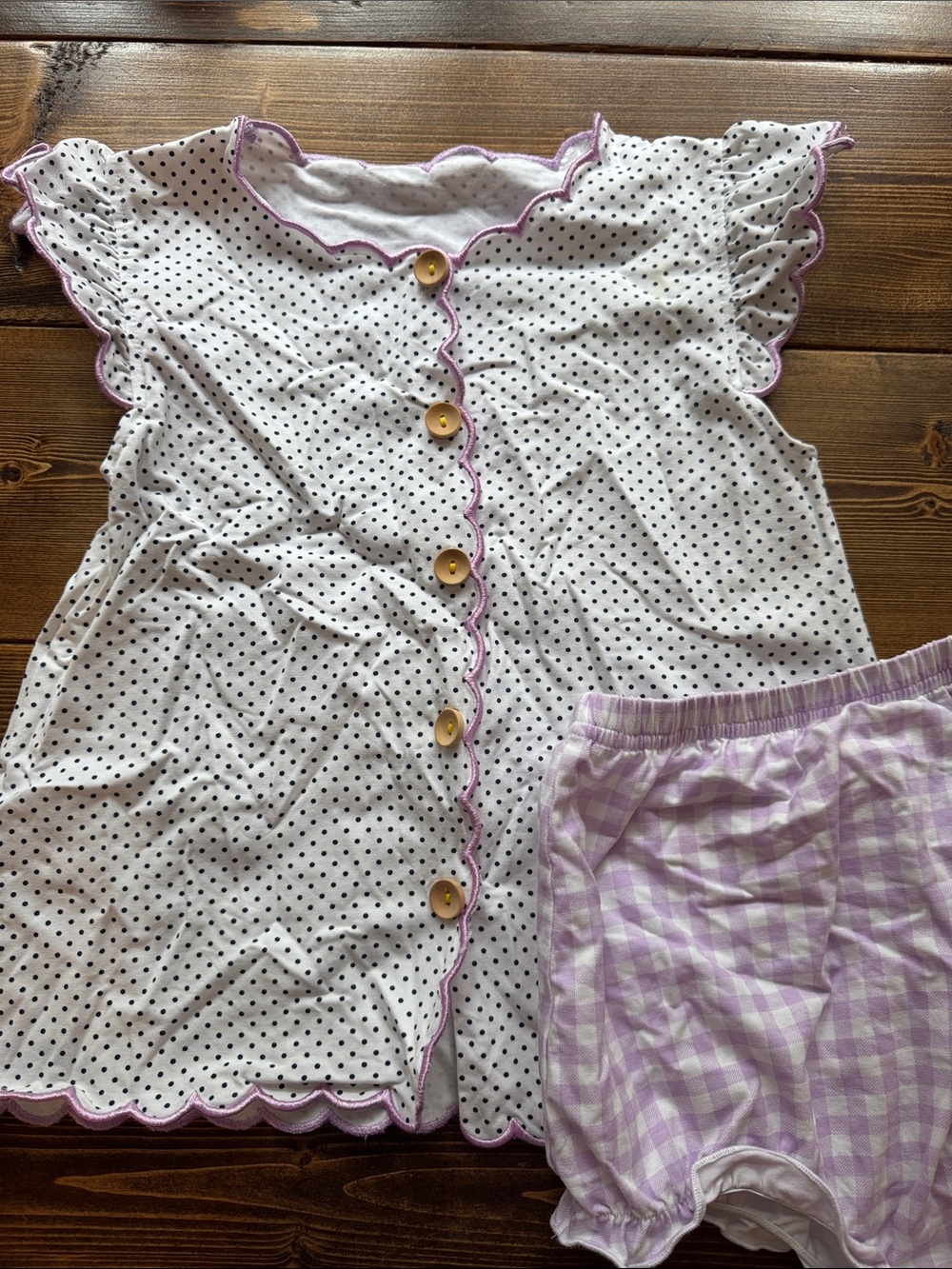 Girls' White Polka Dot Set with Lavender Trim